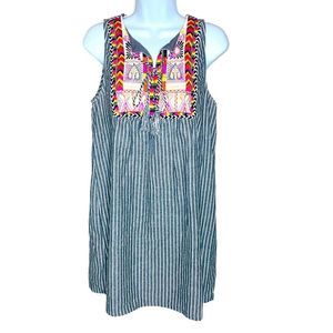 Entro Striped Embroidered Sleeveless Dress
